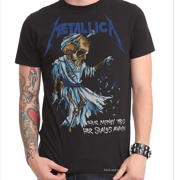 Metallica Their Money Tips Her Scales Again metal rock T-Shirt S NWT - Picture 2 of 5